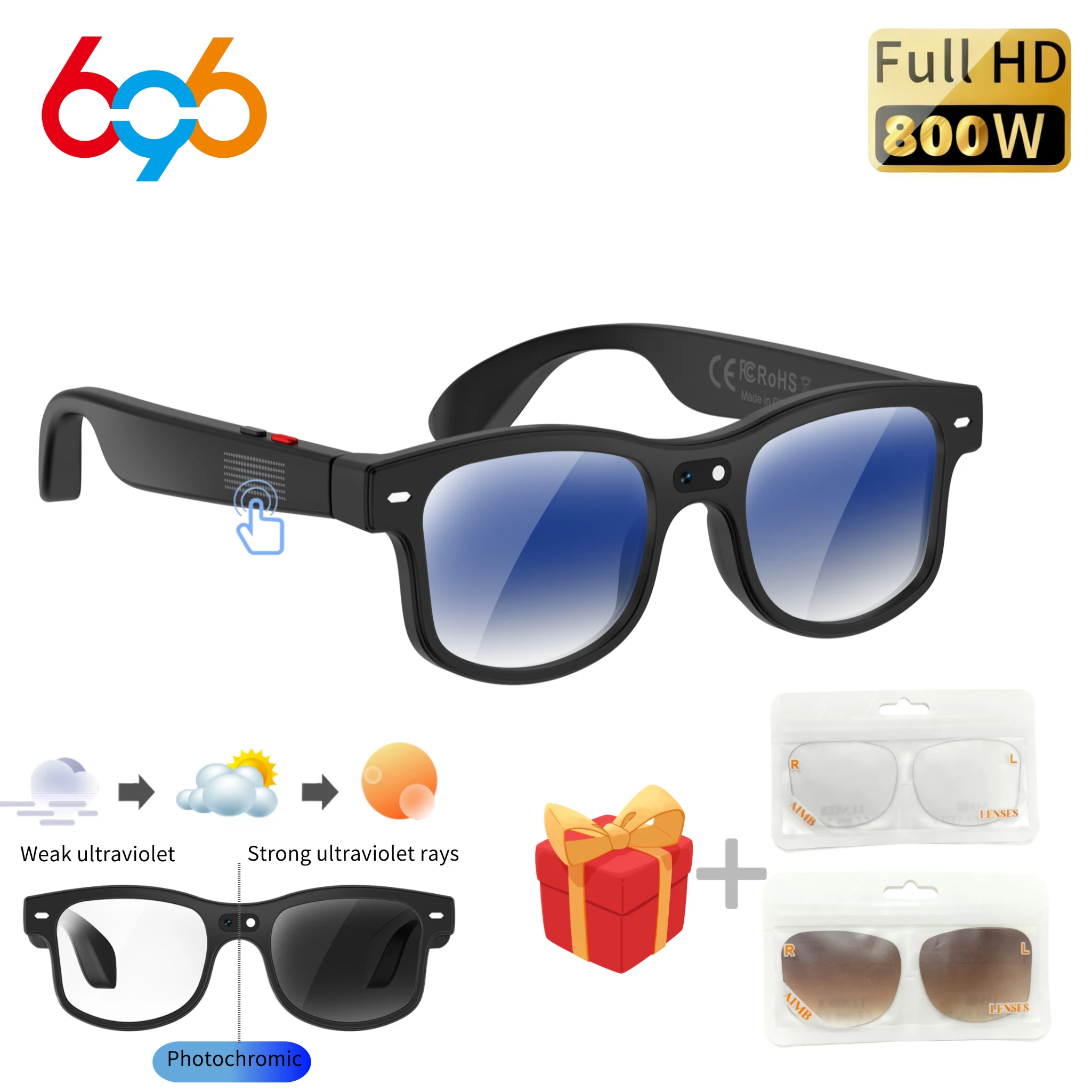 

2025 New Sunglasses Cycling Smart Glasses Sports Drive Blue Tooth Call Glasses 8MP Camera Real-Time Translation Video Recording