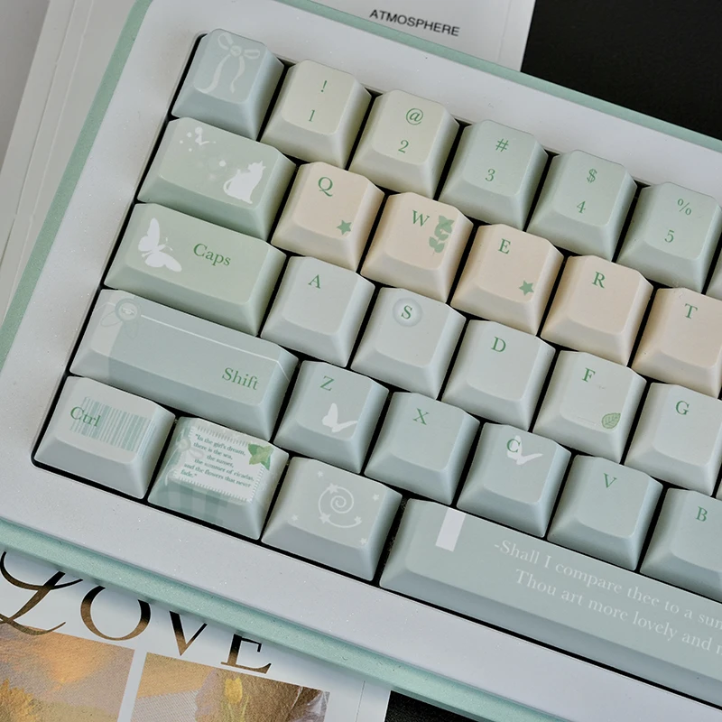 

Mint Milk Green Theme Keycaps Set PBT Cherry Profile Custom Original Handmade Keycaps for Mechanical Keyboard Accessories DIY