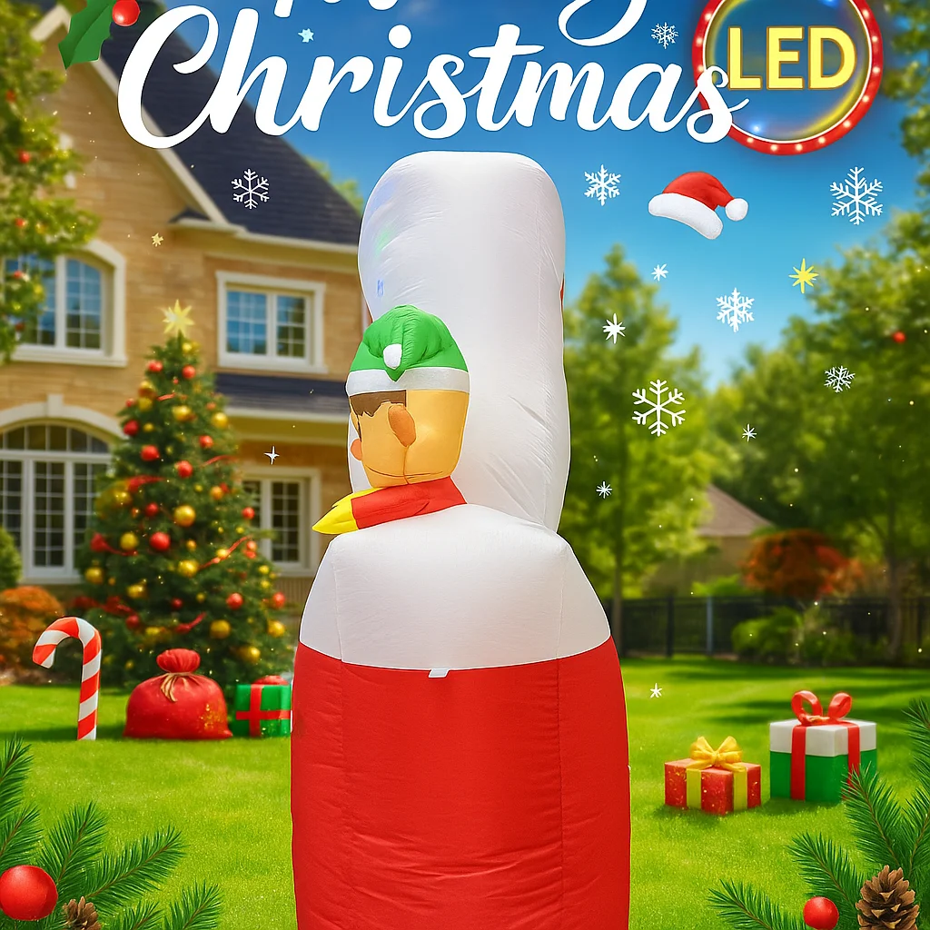 Illuminazione natalizia gigante da 7 piedi con luci a LED Natale gonfiabile Casa di Babbo Natale Elfo Forniture per prato di Natale Ornamenti per feste in casa