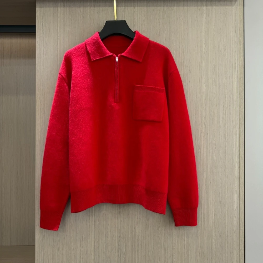 

Autumn Winter Half Zip Cashmere Sweater Women Pullover