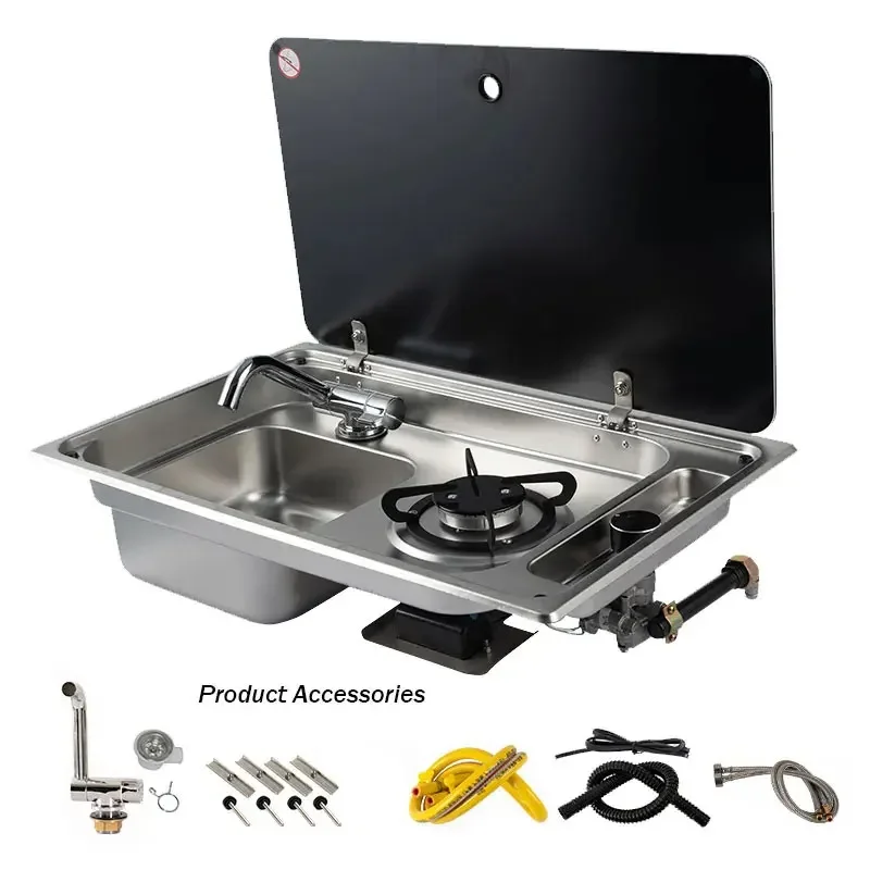 Multifunctional RV Gas Stove with Sink Folding Kitchen Two-In-One Caravan Hidden Single-Head Outdoor Gas Stove for Camping
