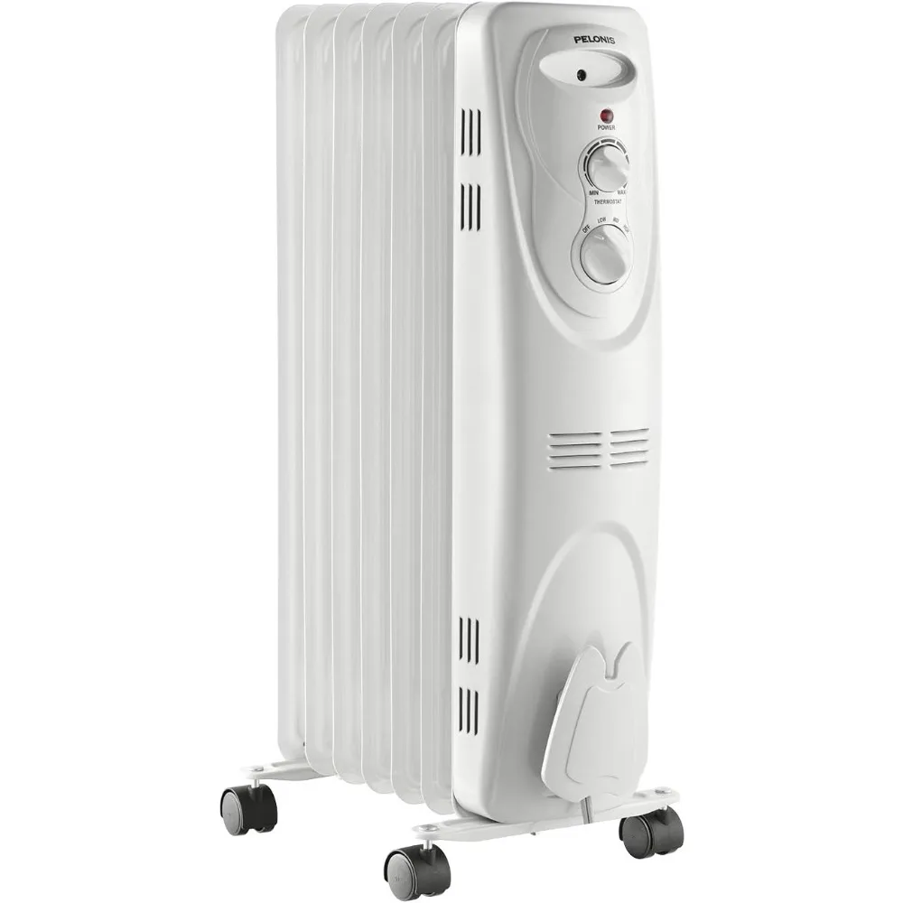 

Basic Electric Oil Filled Radiator, 1500W Portable Full Room Radiant Space Heater with Adjustable Thermostat, White,