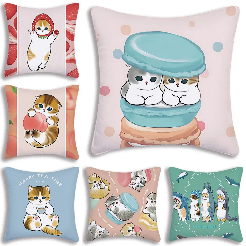 Cute mofusands Pillow Covers Cartoon Sofa Decorative Home Double-sided Printing Short Plush Cute Cushion Cover