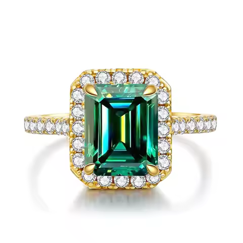 FIRERING 2ct 6x8MM Green Moissanite Ring with Certificate Emerald Cut Diamond Rings Women Jewelry Gift S925 Silver