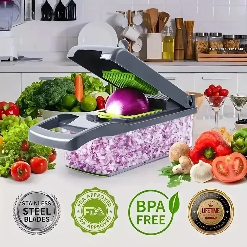 Multifunctional Vegetable Chopper 14/16 in 1 Slicer Shredder with Basket Fruit Slicer Potato Shredder Carrot Grind Gadgets