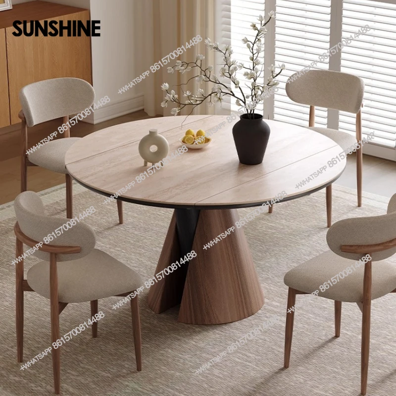 

Variable round table retractable small apartment household antique square and round dual-purpose dining table