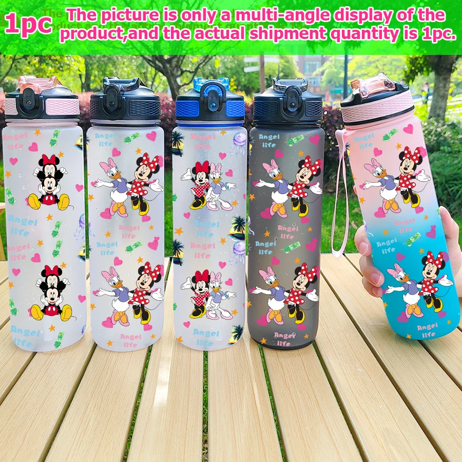 Botella de agua multiplástico con estampado de Minnie Mickey Mouse de Disney, 23-32oz, taza de agua deportiva portátil, regalo de cumpleaños, 1 ud.