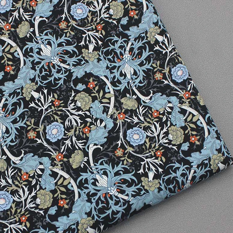 William Morris Fabric Thin Cotton Poplin Classic Pattern for Sewing Dresses Clothes by Half Meter