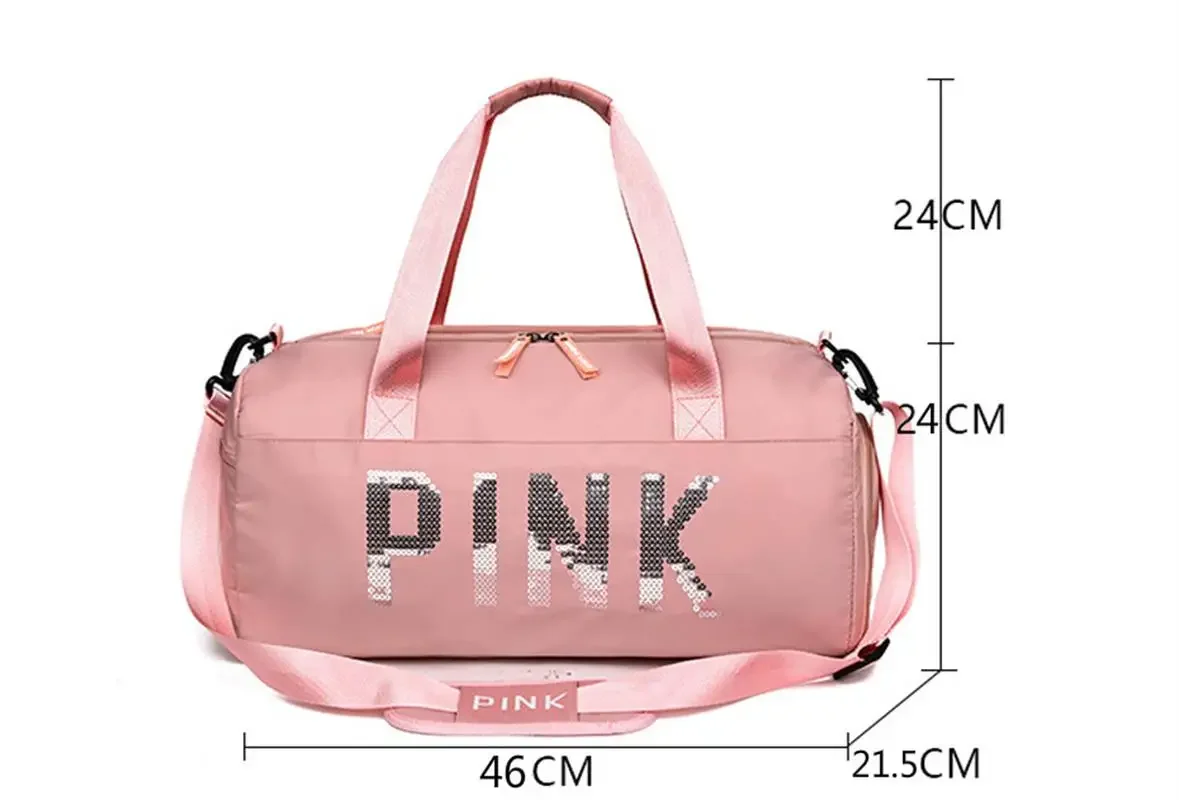 Sac de sport à paillettes rose pour femme, compartiment à chaussures, sacs de sport étanches pour l'entraînement physique, sac de voyage, nouveau