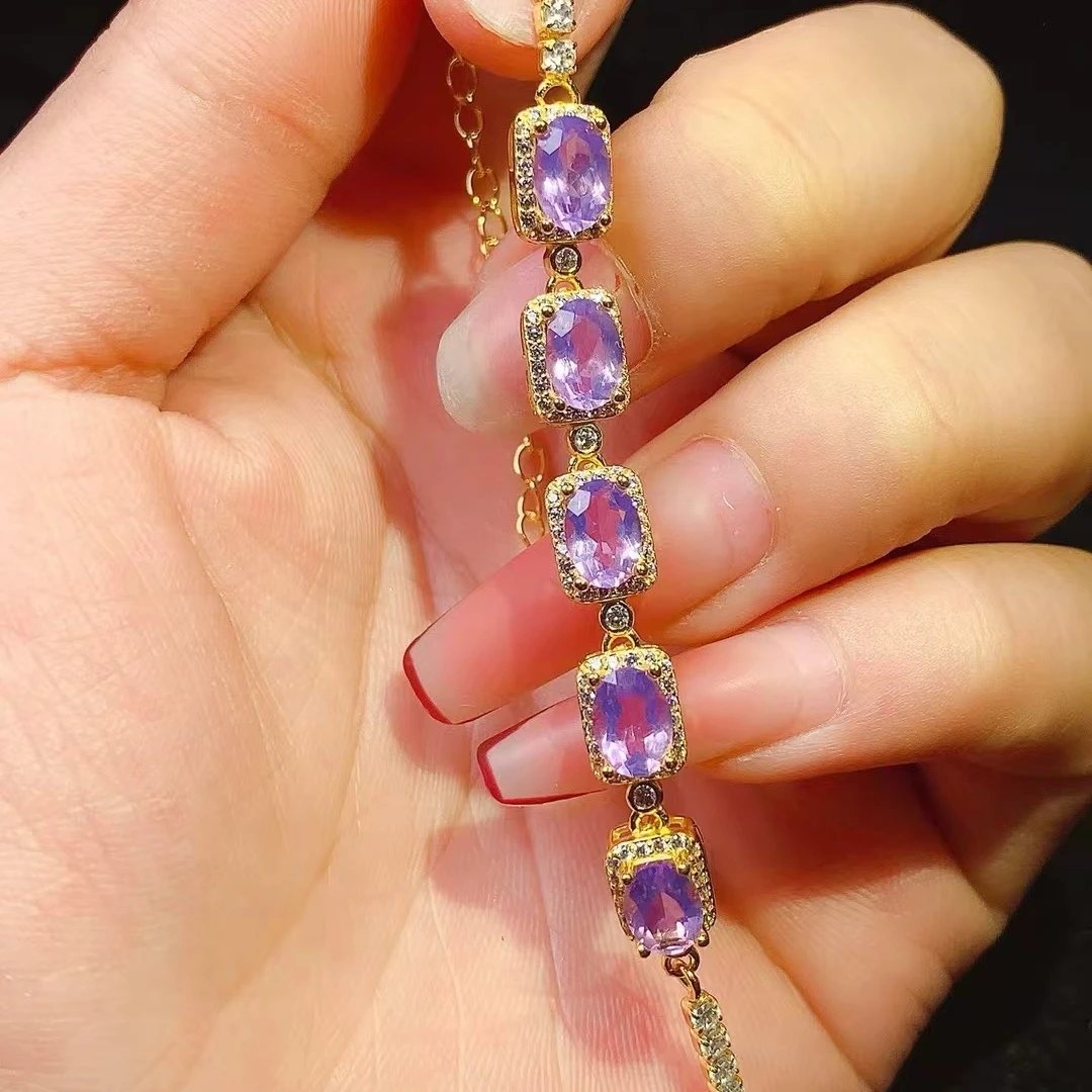 

KJJEAXCMY Fine jewelry | Natural Amethyst Bracelet S925 silver , electroplated locking color process, high clarity Full of luste
