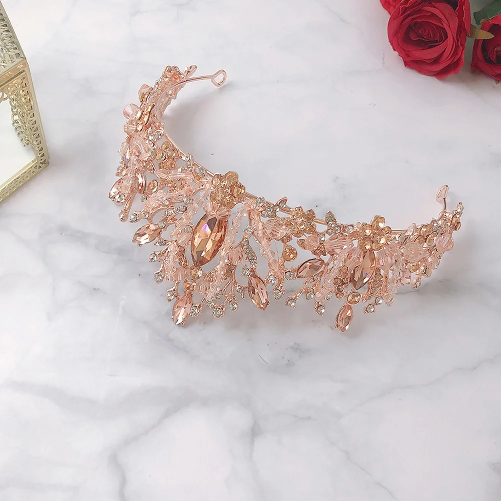

1pc Crystal Crown Bridal Rhinestone Headdress Pink Diamond Fangle Tiara For Women Girls Wedding Engagement Party Hair Band
