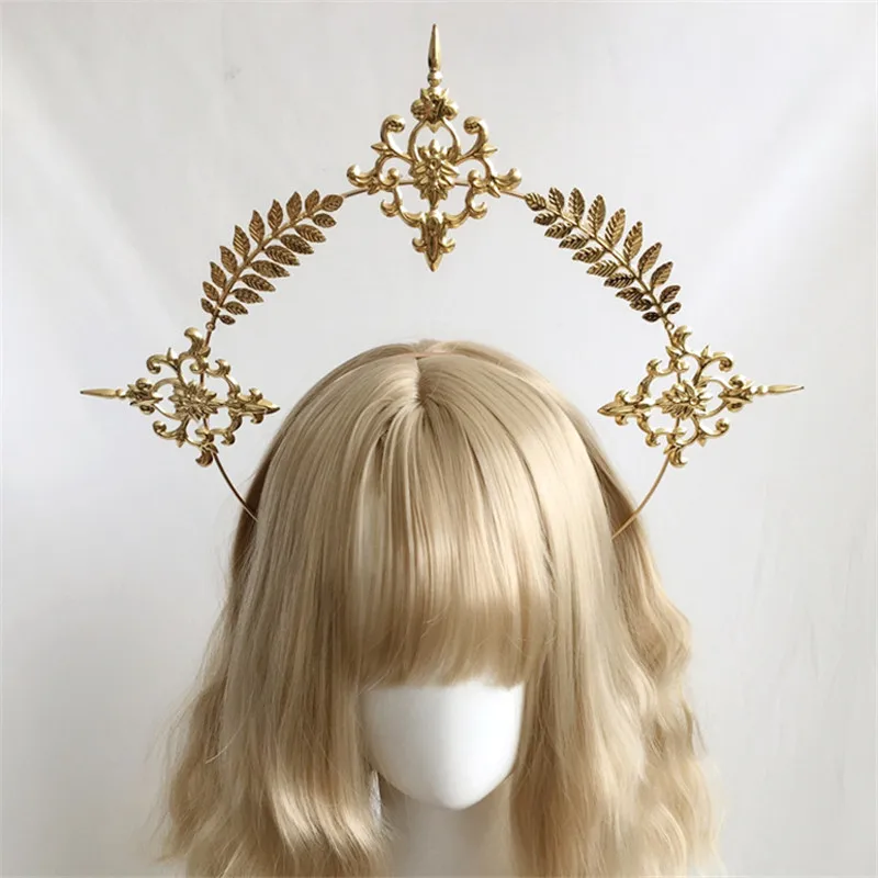 2022 wunderschöne Vintage Mary Barock Tiara Headwear Gothic Lolita Schwarz Rose Teufel Feder Flügel Göttin Sonne Halo Krone Stirnband