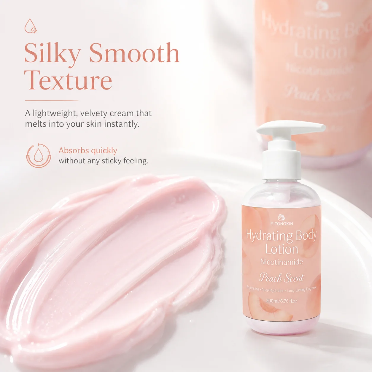 Hydrating Body Lotion with Peach Scent, Niacinamide Brightening, Softens Keratin & Deep Moisturizing, 200ml