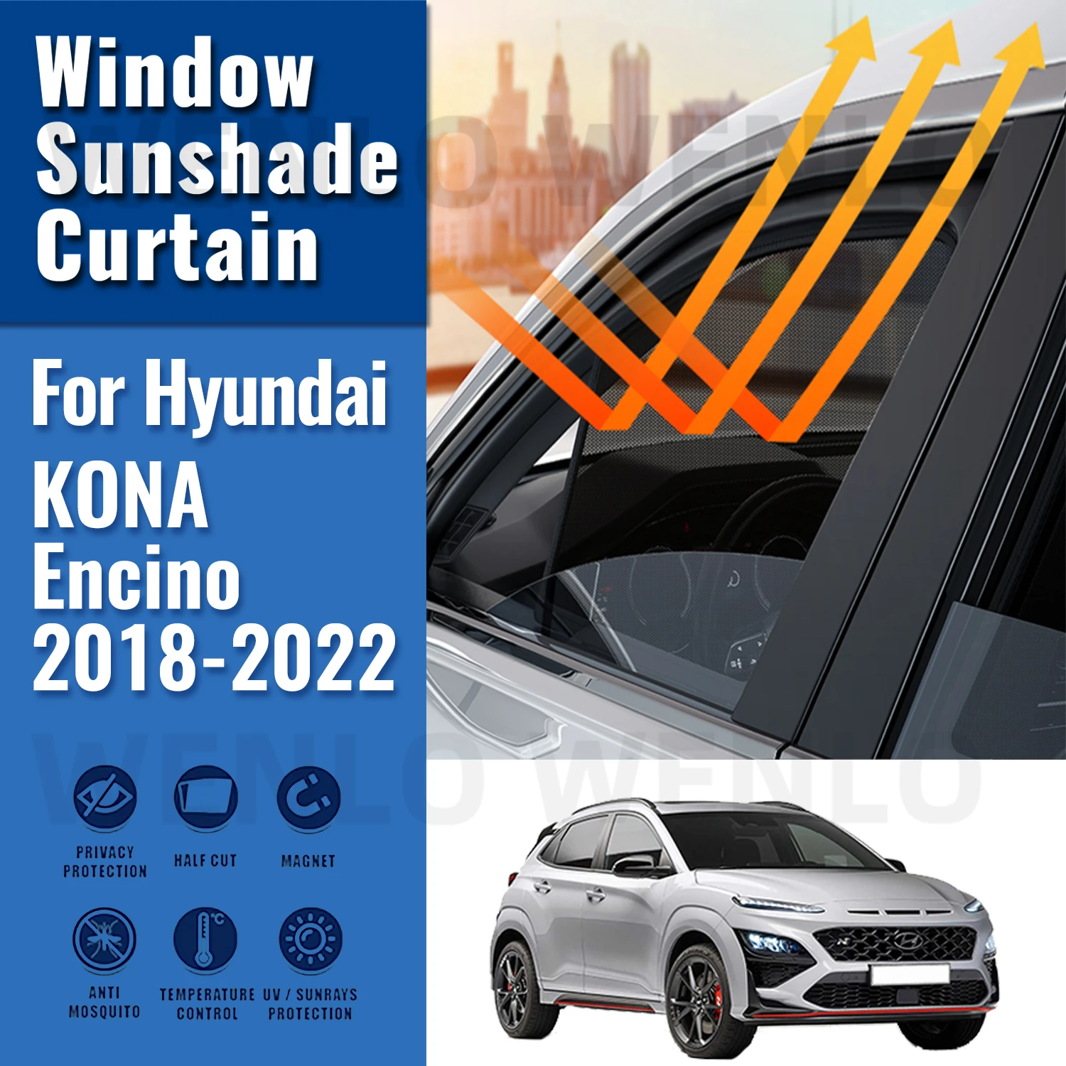 For Hyundai KONA Encino OS 2018-2022 Car Sun Visor Accessories Window Windshield Cover Sunshade Curtain Mesh Shade Blind Custom