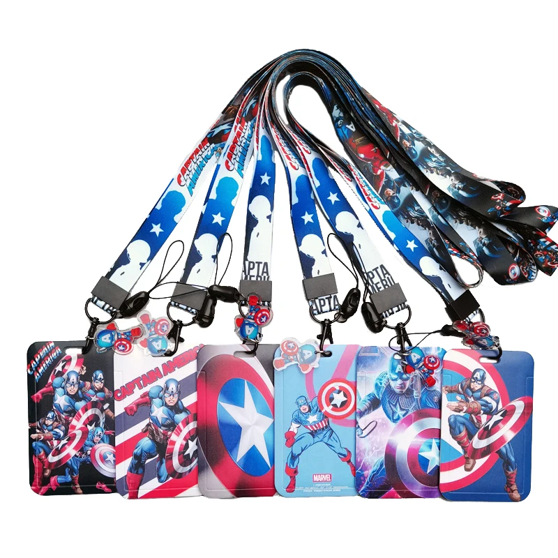 Superhero Captain America Lanyard ID Card Holder Boys Badge Holders Neck Strap with Keychain Men Credit Card Case Credentials