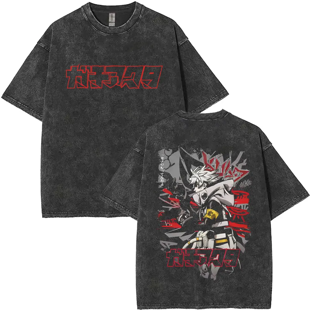 

Washed Vintage Anime Gachiakuta Rudo Double Sided Print T-shirt Men Women Casual Retro Trend T Shirt Male Cartoon Manga T-shirts