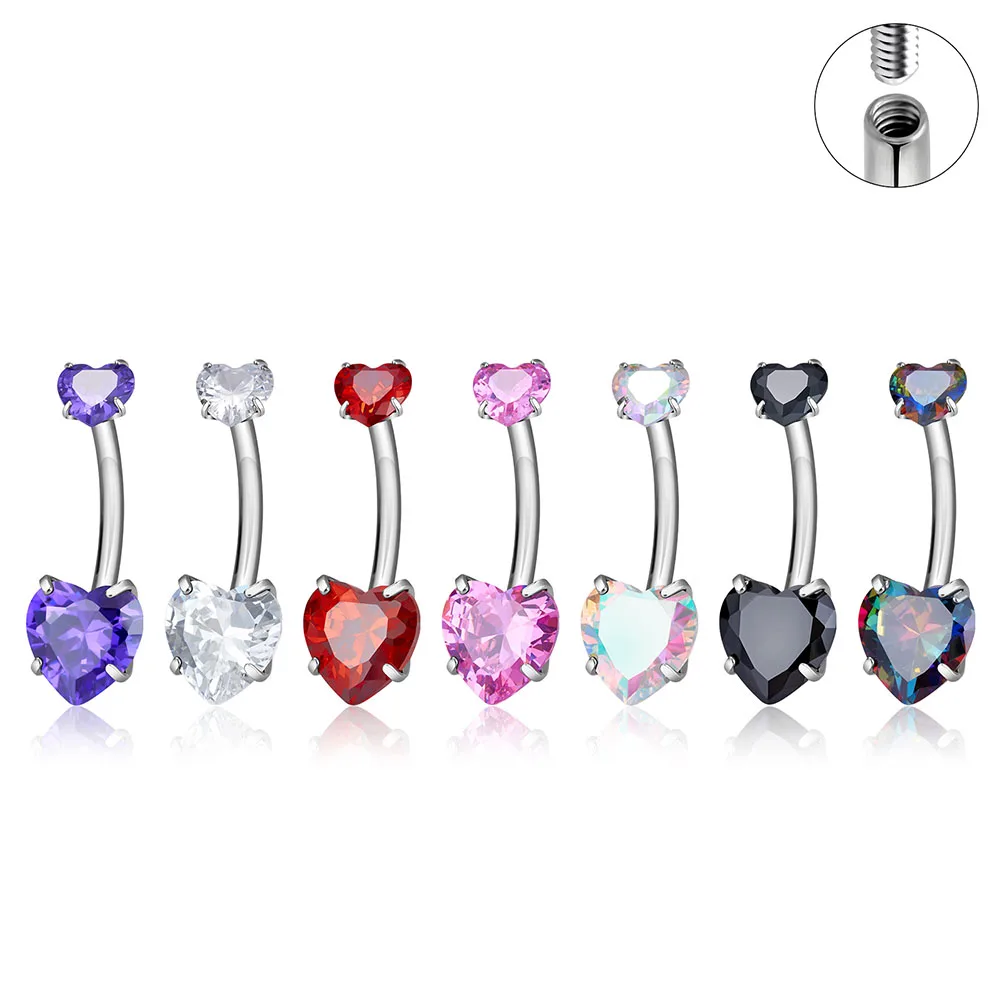 

Wholesale G23 Titanium Navel Rings Double Headed Heart-Shaped Exquisite Navel Decorations Sexy Perforated jewelry Navel Rings