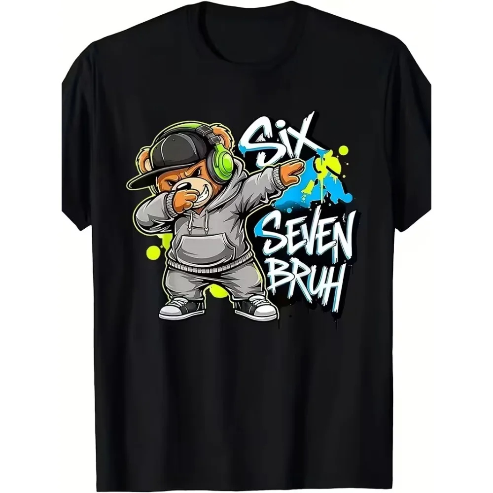 Funny Six Seven Bruh Internet Meme T-shirt for Boys and Girls 67 Digital Design with Dab Dance Casual Round Neck Children Tshirt