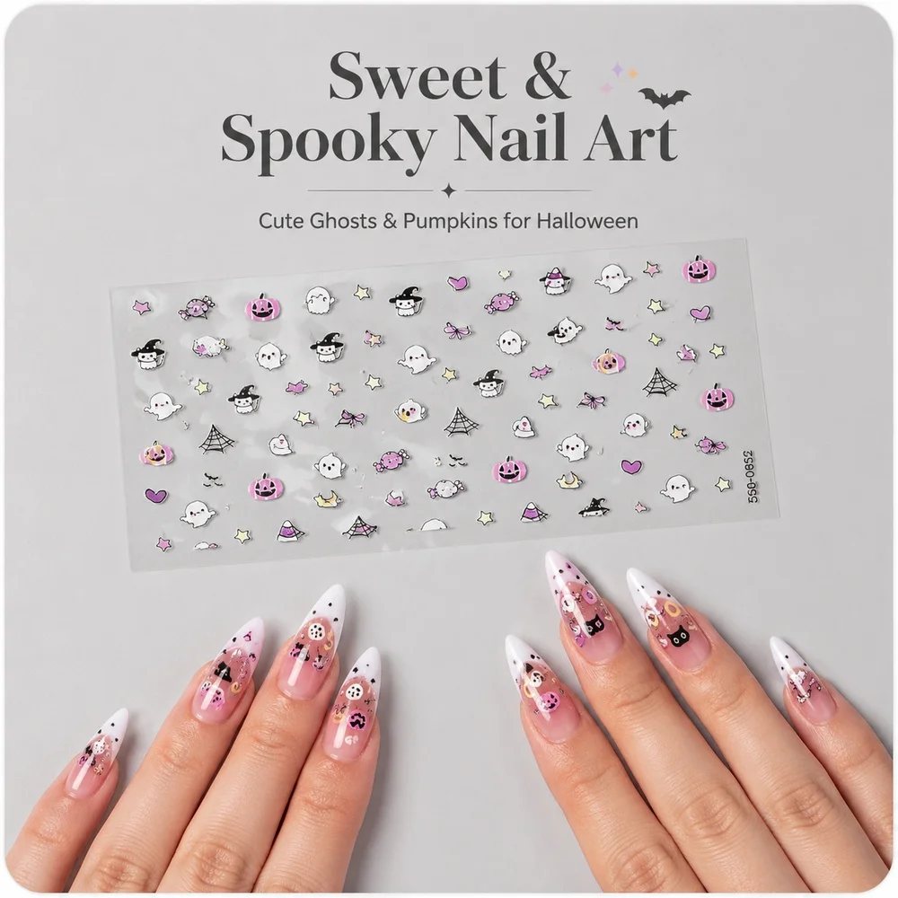 1Pc Coquette Halloween Ribbon Nail Stickers 3D Embossed Pink Pumpkin Ghost Witch Hat Waterproof Self Adhesive Party Ornaments