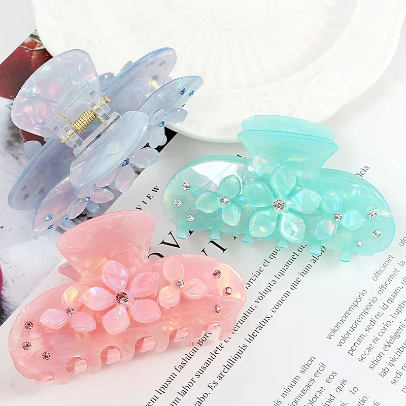 Women\'s Hair Clips Korean Fashion Flower Luxurious Rhinestone Crab Claw Girls Barrette Shiny Hairpin Hair Accessories