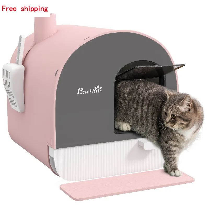

Enclosed Cat Litter Box 17x17.25x18.5 Inch with Pull Out Drawer Odor Control Filter Mat Scoop for Small Cats Under 10 lbs Pink