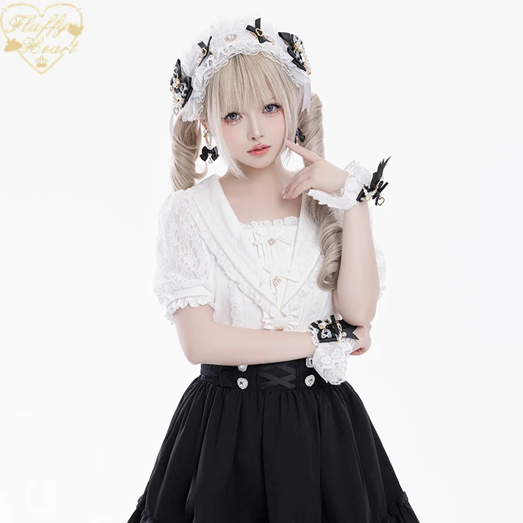 Japanese Mine Mass-Produced Black and White Shirt Summer Girl's Subculture Sweet Cute Bow Navy Collar Lolita Blouses Y2K Top