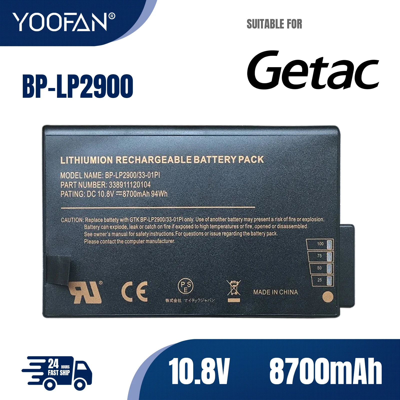 

YOOFAN Batería Original para ordenador portátil, nueva, BP-LP2900, 10,8 V, 94Wh, para Getac V100, V200, B300, X500, S400