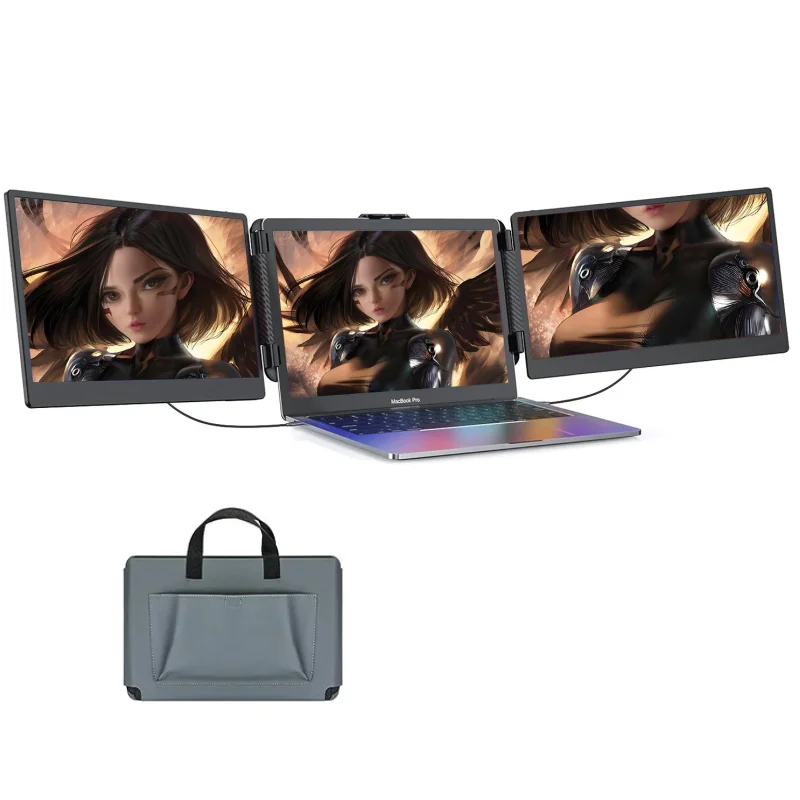 Factory Custom 14 Inch Portable Triple Monitors Portable Dual Monitor Tri-Screen Extender with Type C Interface 60Hz IPS