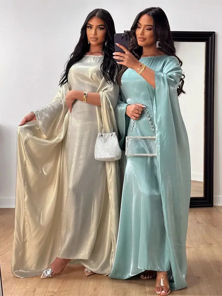 Summer Butterfly Batwing Satin Shiny Abaya Dubai Luxury 2024 Islam Muslim Maxi Kaftan Dress Kebaya Abayas For Women Vestidos