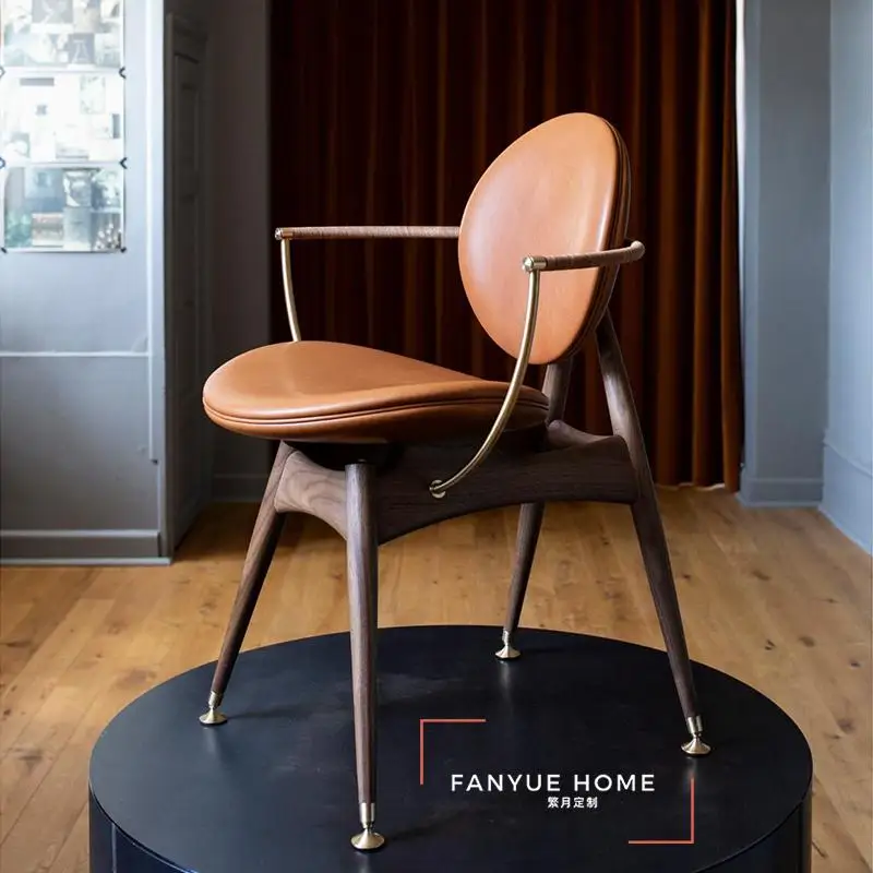 

Leather Armrest Dining Chairs Designer Elegant Wooden Office Accent Sofa Arm Nordic Luxury Sillas Para Comedor Furniture