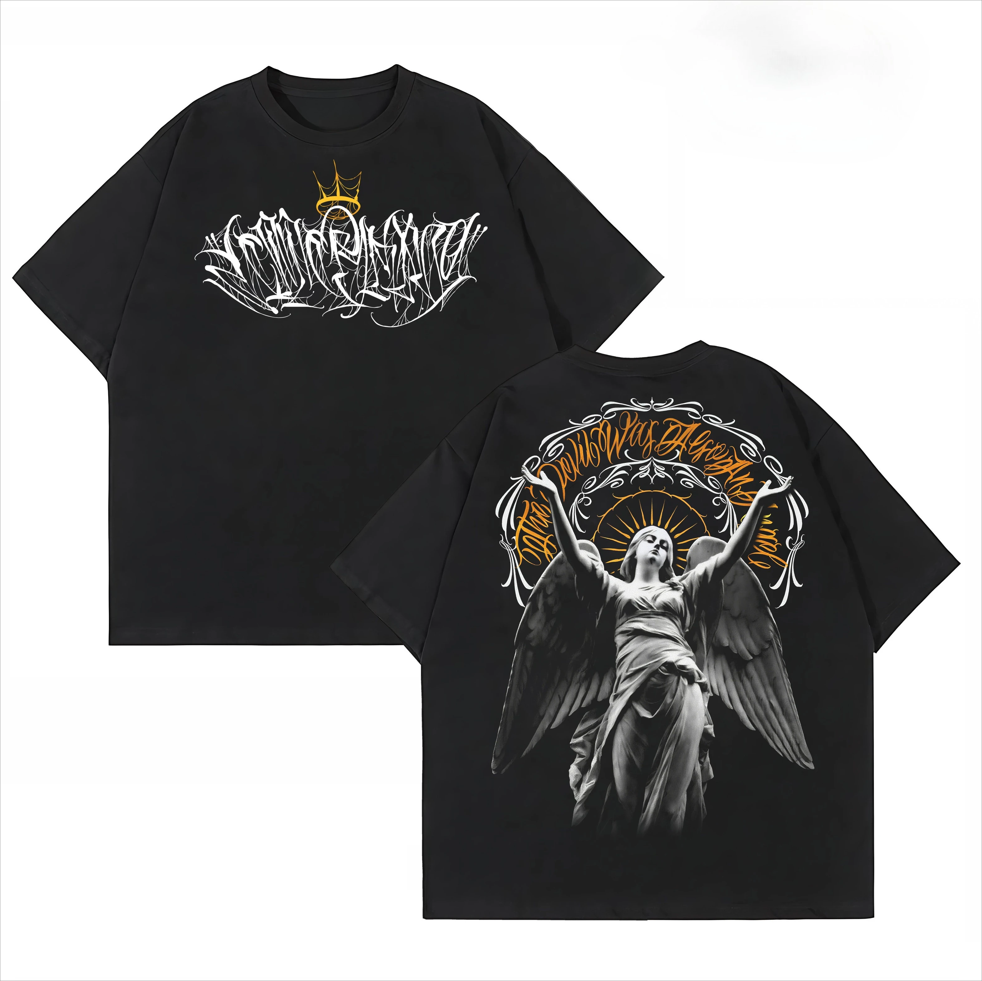 2026 American Retro Cursive Word Chicano Short Sleeve Loose Cotton Heavy Small Hip Hop Tattoo Artist Tide Brand T-shirt