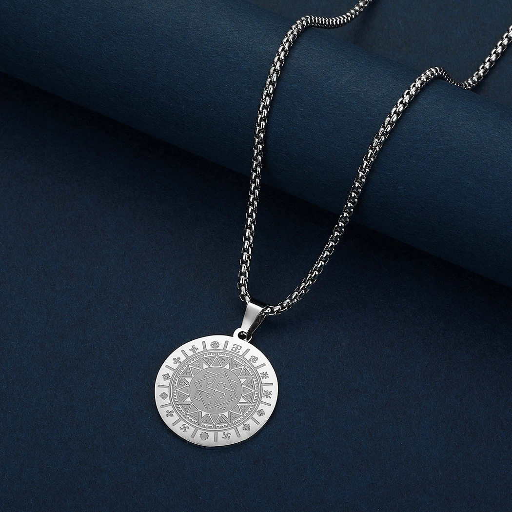 Stainless Steel Nordic Amulet of Valkyrie Necklace Women Men Witchcraft Viking Disc Pendant Necklace Scandinavian Pagan Jewelry