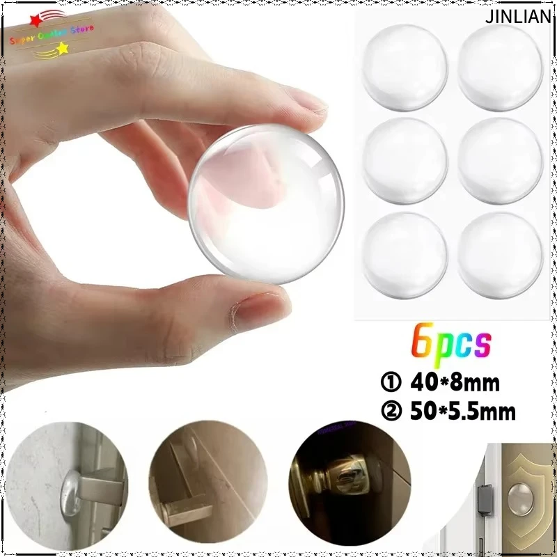 Door Knob Wall Shield, 6PCS Transparent Round Soft Rubber Door Stopper Wall Protector, Self Adhesive Door Handle Bumper