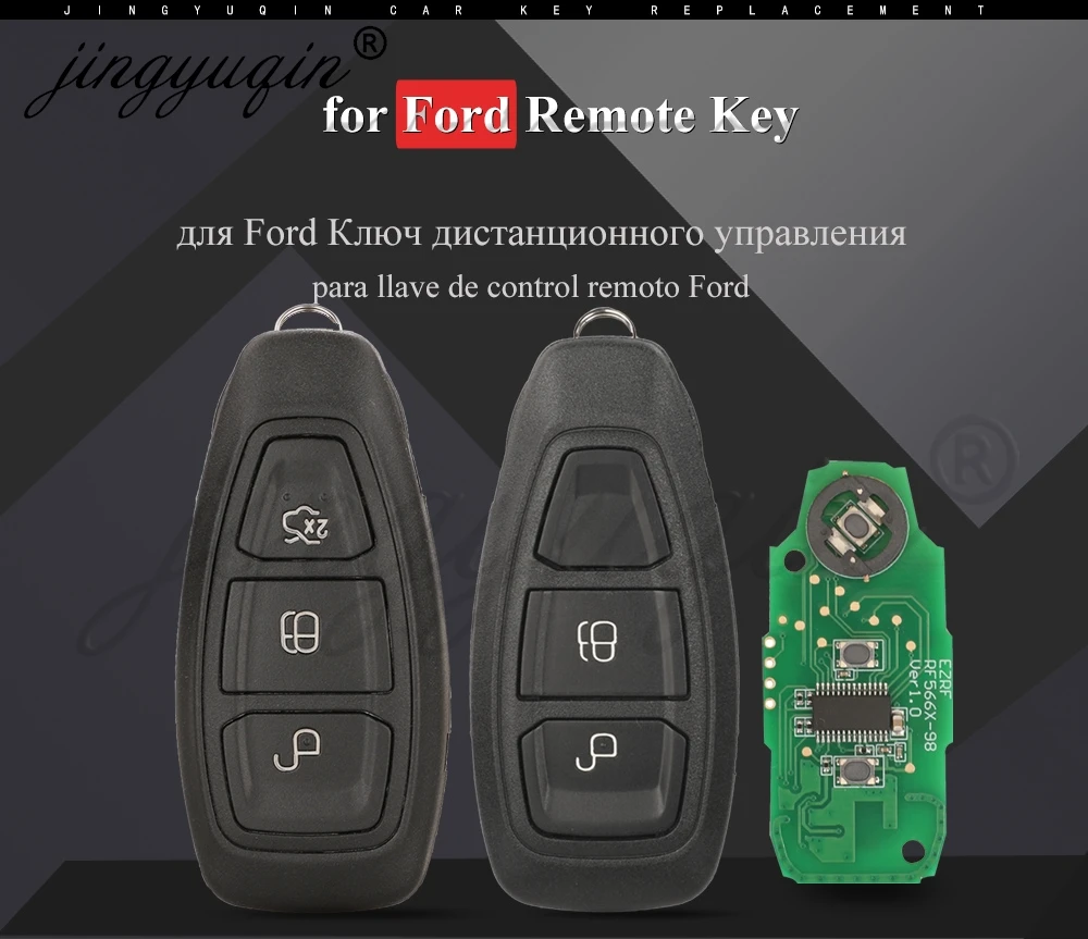 jingyuqin Car Remote Key For Ford Focus Fiesta C-Max Mondeo Ecosport Galaxy Kuga Smart Keyless 2/3Button 4D63 433MHz KR55WK48801