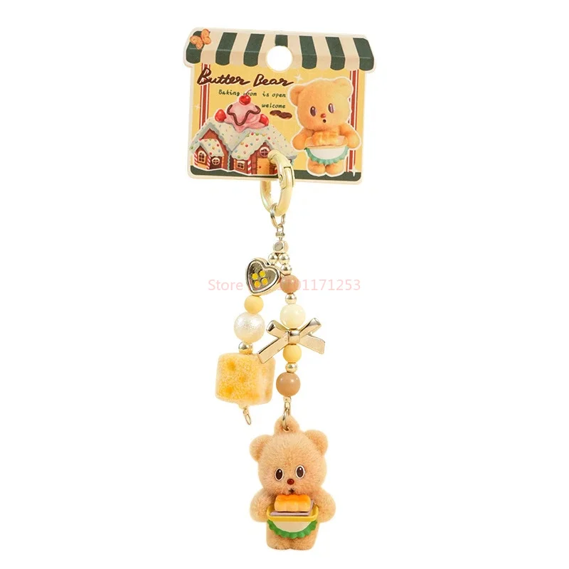 Authentic Butter  Bear Cheese Plush Keychain Pendant, Cute Plush Toy Backpack Keychain Hanging Festival Gift