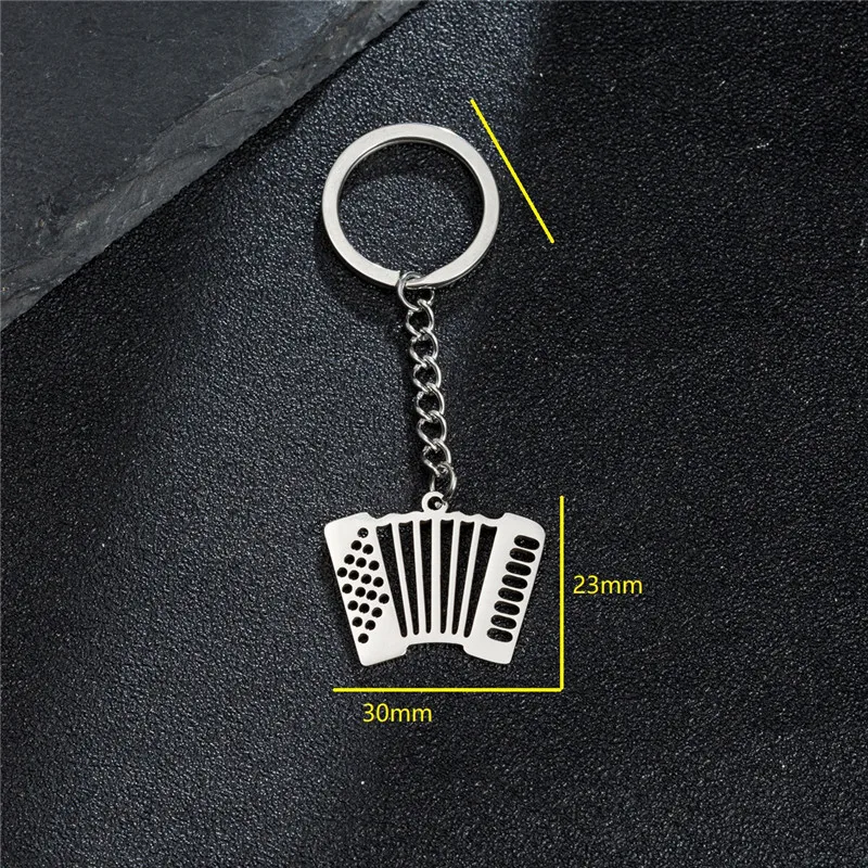 Punk Stainless Steel Accordion Pendant Key Chain Hollow Musical Instrument Keyring Girls Student Schoolbag Keychain Accessories