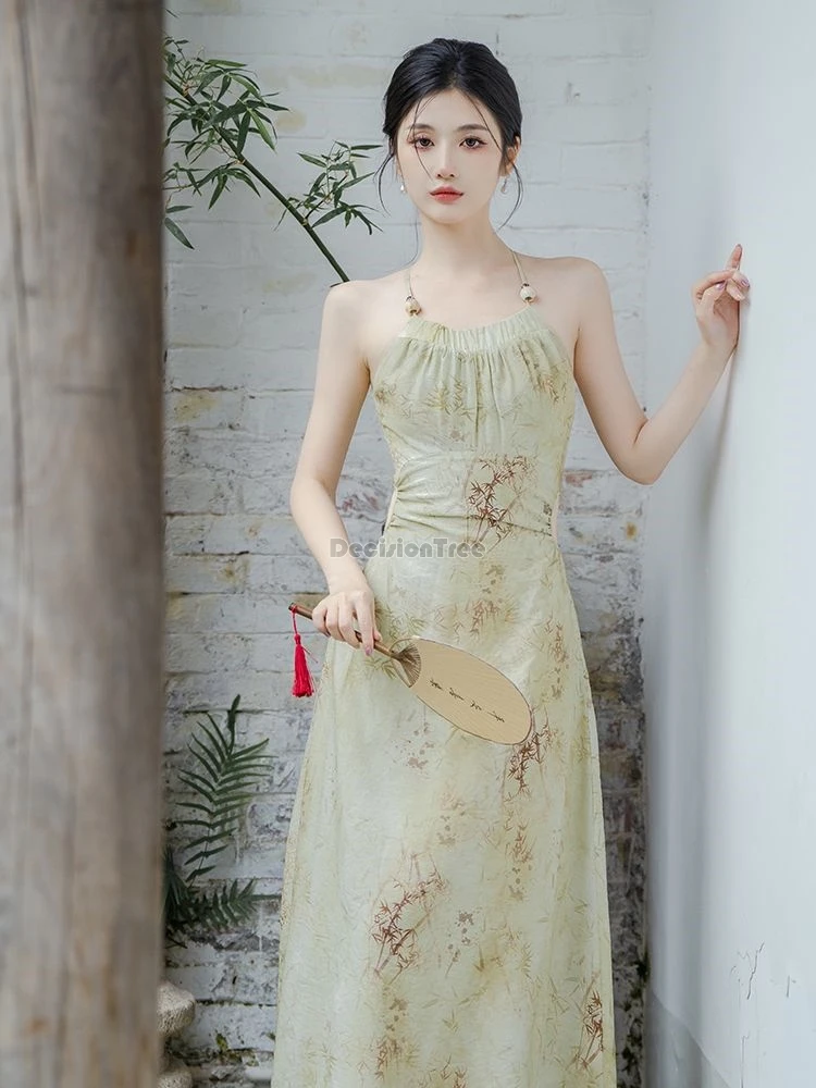 2025 popular new chinese style floral printing hanfu dress fashion desidn sense temperament modern daily handfu sexy slim set