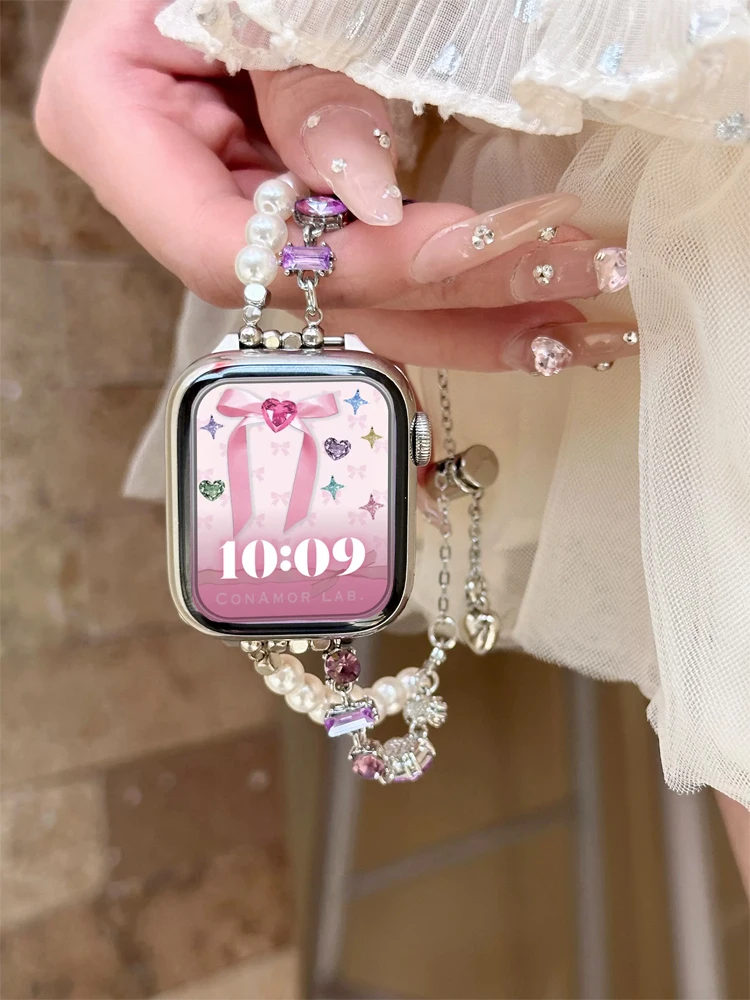 

Korea Diamond Band For iWatch Ultra 10 9 8 7 SE 6 5 4 Pearl Chain Bracelet Strap For Apple Watch 38mm 40mm 42mm 44 45 46mm 49mm