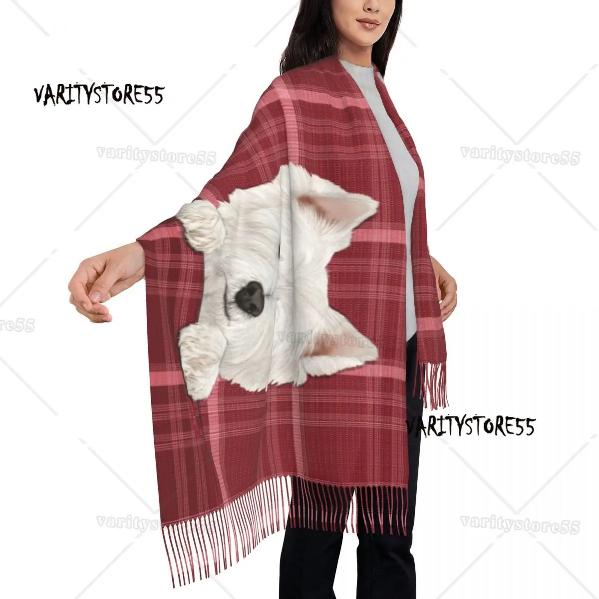 Bufanda de borla de perro Terrier blanco de West Highland para mujer, chales cálidos de invierno, bufandas de lujo para mujer