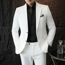 2024 Two-button Business Wedding Suit (suit + Trousers) S-7XL Korean Slim Fashion Handsome Solid Color Suit Two-piece Set