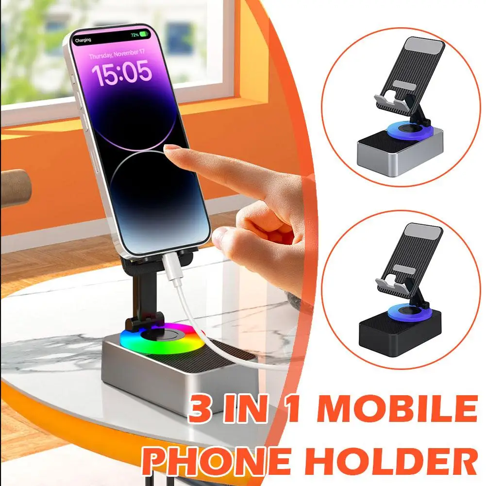 3-In-1 Car Cell Phone Stand Music Speaker Power Bank 360 Rotation Colorful Light Degree Folding Auto Dazzling Night Supplie V7A8