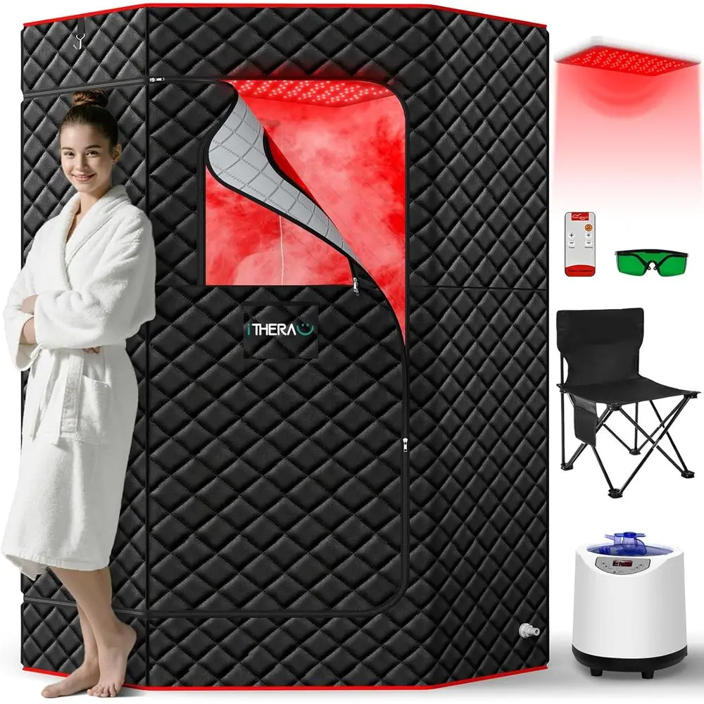 

Infrared Sauna Box with True 660 & 850nm Red Light Therapy Lamp, Portable Red Light Sauna for Home, Full Body Steam Tent with 3L