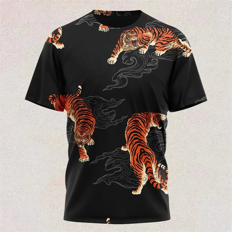 

Fashion Colorful Tiger Pattern 3D Printing Men's Short Sleeved T-shirt Daily Casual Breathable Tee Tops Oversize Street Clothing