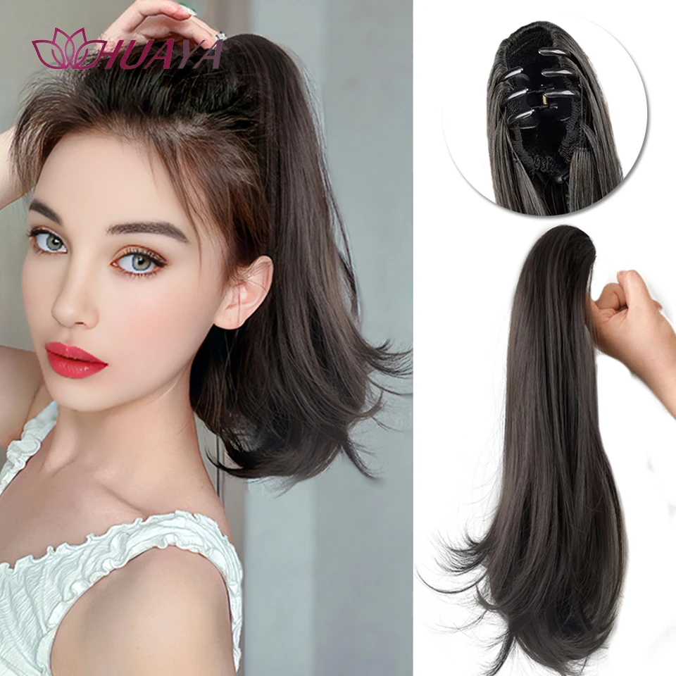 HUAYA Synthetic Straight Wavy Ponytail  with Grab Clip Ponytail Wig Curly Hair False Ponytail Fluffy Hair for Women Girls