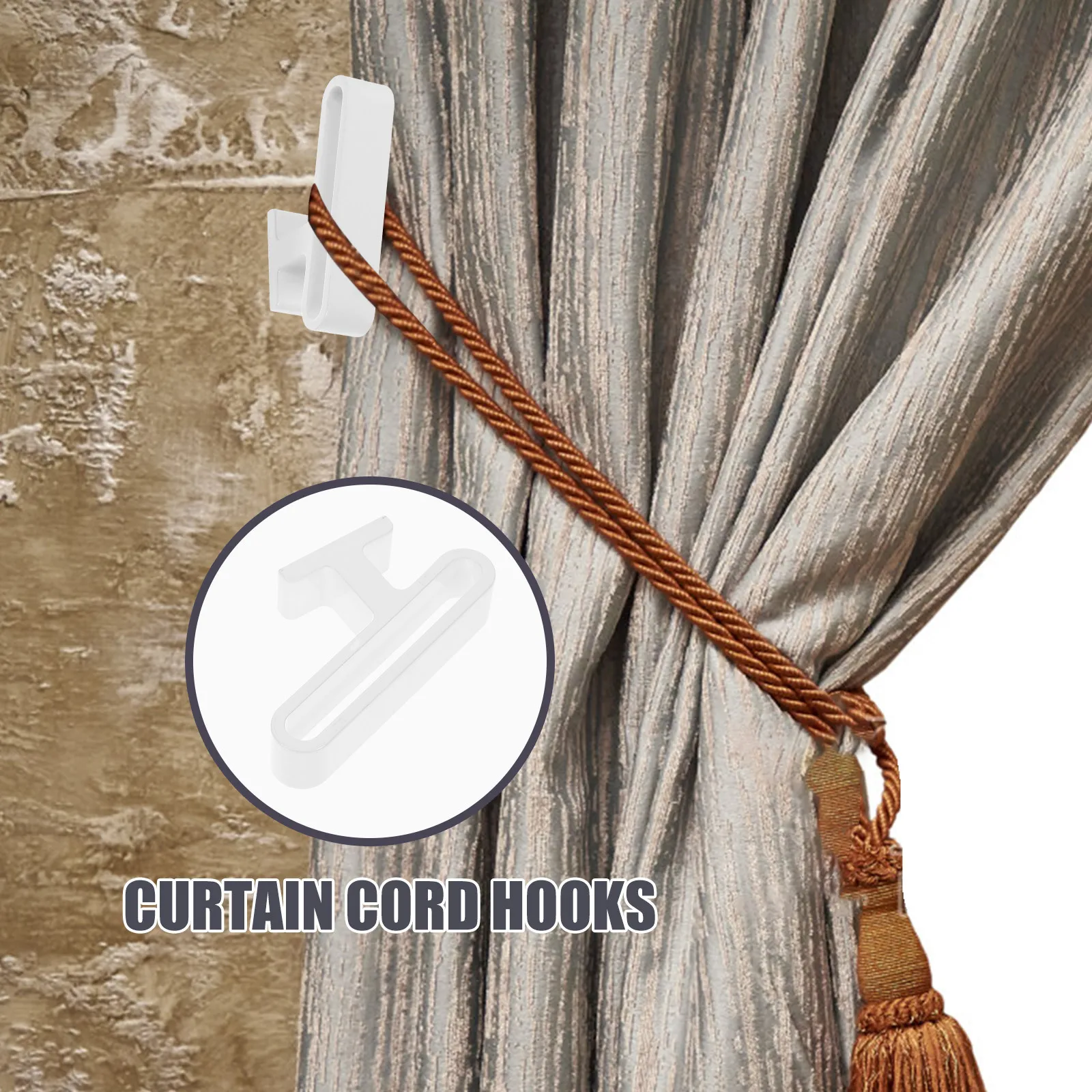 2Pcs Curtain Cord Hooks Zinc Alloy Blind Cord Holder Rustproof Wall Hook for Home Office Window Curtains Easy Install Multi