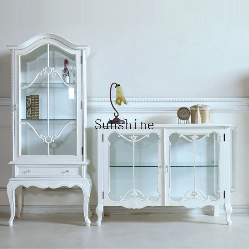 Solid wood display cabinet glass door dining side cabinet living room against the wall American perfume display cabinet