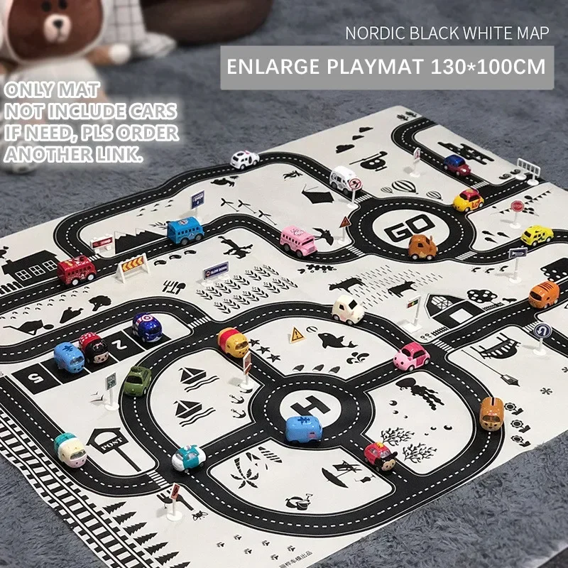 Kids Playmat City Traffic Car Park Play Mat Waterproof Parking Lot Kids Rug Boy Girl Educational Toys for Children Map