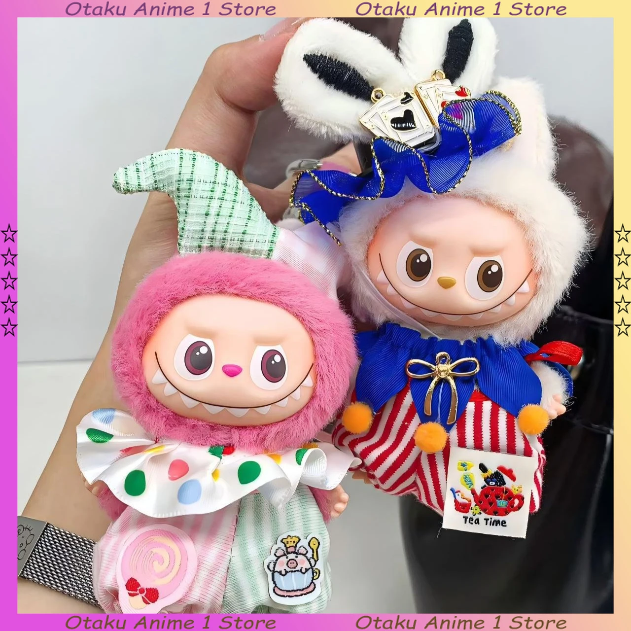 ل Labubu 4.0 الملابس لطيف السيرك المهرجين مجموعة مهرج قبعة بذلة صغيرة أفخم دمية الملابس موضة إكسسوارات دمي هدية