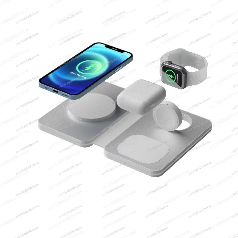 Metal 3-in-1 Foldable Magnetic Wireless Charger Multifunctional Desktop Charging Stand Business Gift-YBJ