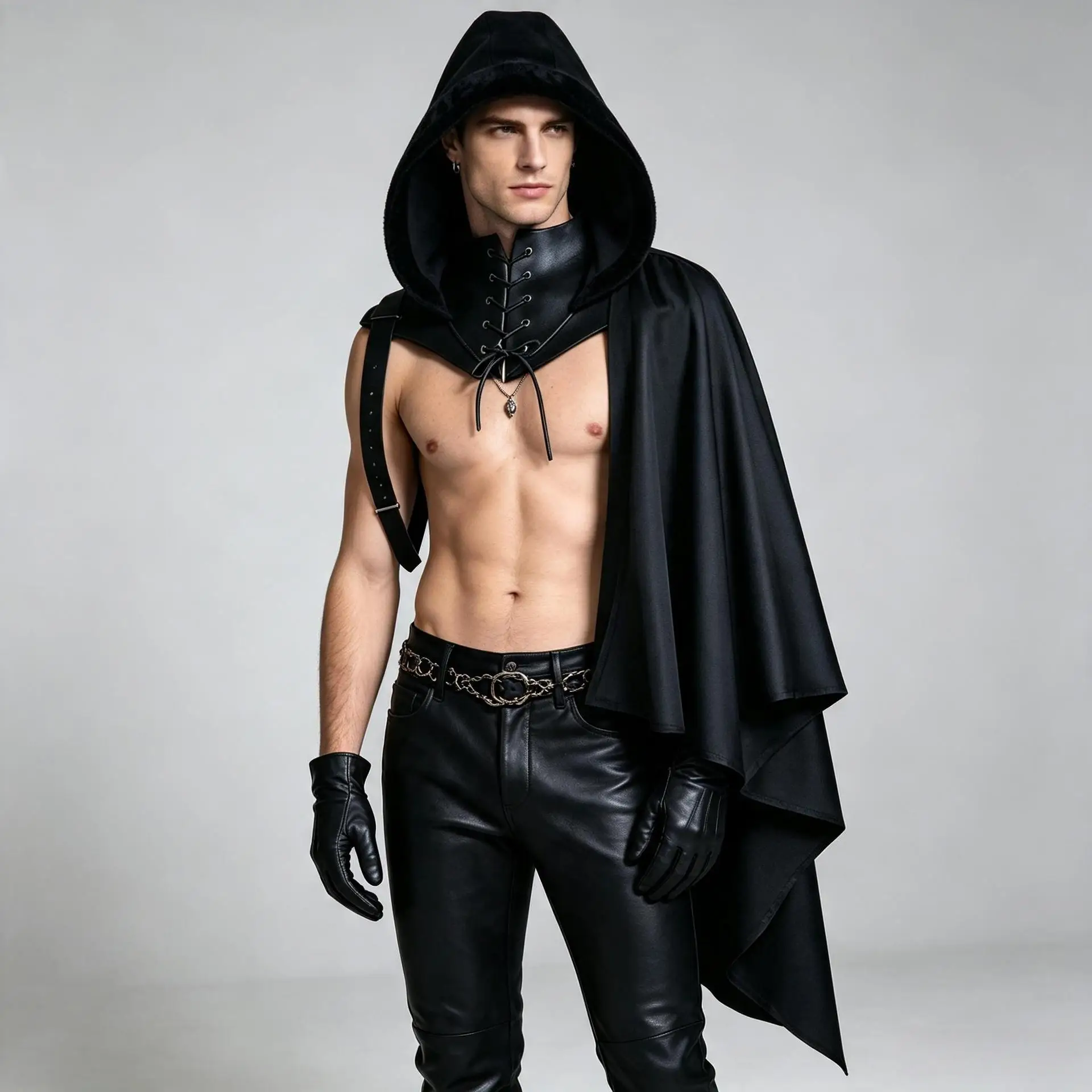 Men Medieval Gothic Hooded Cape Harness Set Vintage Warrior Shoulder Armor Cosplay Accessory For Halloween Carnival Theme Party view 3